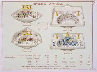 Decorated Lavatories from a catalogue of sanitary wares produced by Morrison, Ingram & Co., Manchester